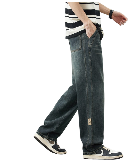 하울맨 남성 빈티지 와이드 워싱 데님 팬츠 편안한 오버핏 일자 청바지