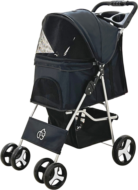 뽀또펫 경량 강아지 개모차 일체형 폴딩 펫 유모차, 블랙, 1개
