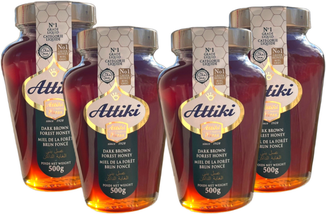 아티키 그리스 감로꿀 자연산벌꿀 천연벌꿀 다크브라운 어버이날 건강 선물 부모님 선물세트, 500g, 4개