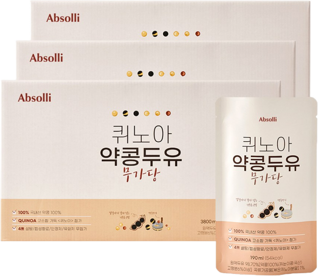 앱솔리 퀴노아 국산 약콩두유 무가당, 190ml, 60개