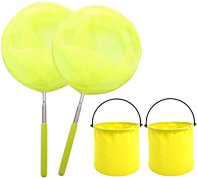 에스에이케이 채집용 접이식 뜰채 버킷 세트, 2개 세트, 노랑