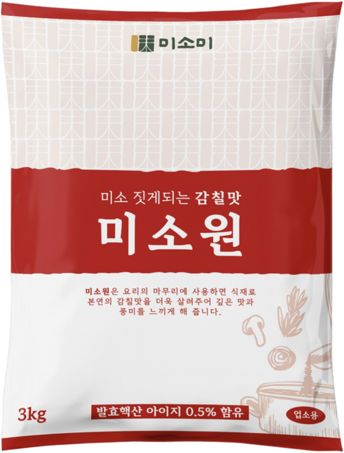 [핵산아이지0.5%함유] 미소미 미소원 조미료 업소용 식당용 대용량, 1개, 3kg