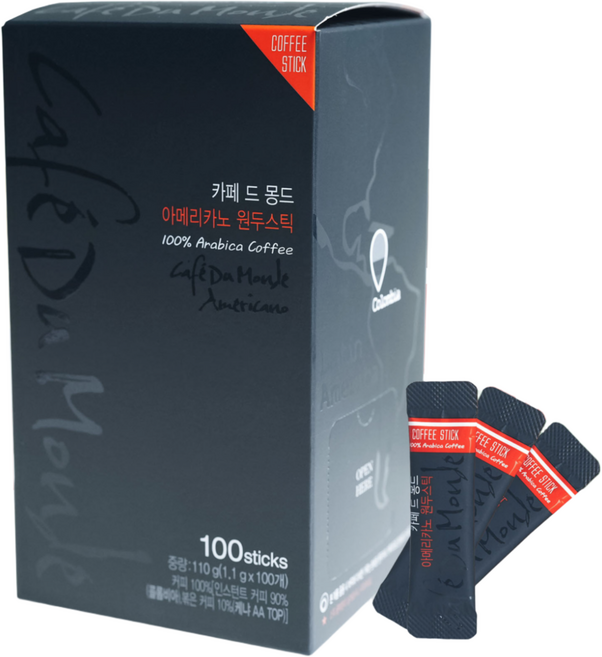 카페드몽드 아메리카노 원두스틱 아라비카100%, 1.1g, 2개, 100개입