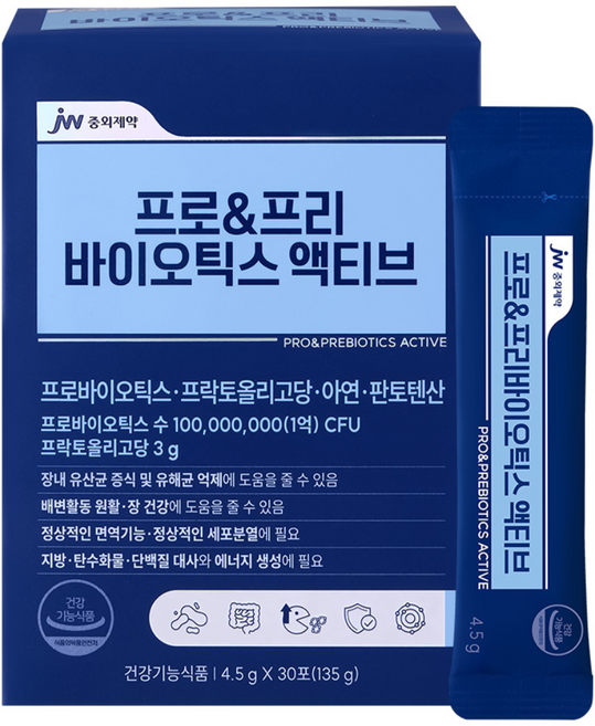 JW중외제약 프로 앤 프리바이오틱스 액티브 30p, 135g, 1개