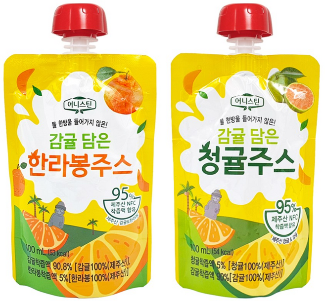 제주 NFC 100% 물 타지 않은 감귤 청귤 한라봉 주스 착즙주스 감귤주스 청귤주스 어린이간식 어린이주스 혼합, 20개, 100ml