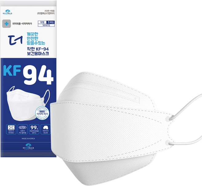 더착한 3D 황사방역용 KF94 미세먼지 황사마스크 1매입, 화이트, 50개
