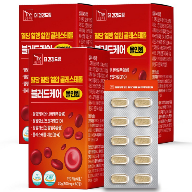 더건강드림 혈당 혈행 혈압 콜레스테롤 블러드 케어 올인원, 3개, 60정