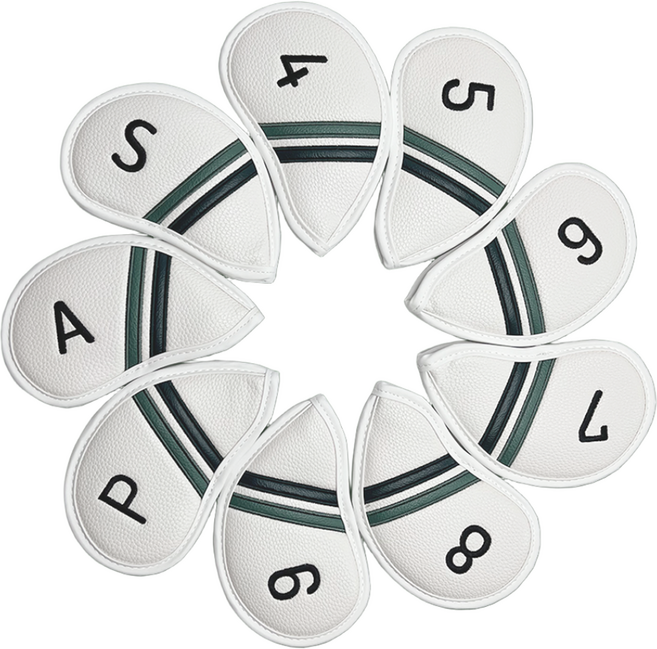 하이어라운드 골프 아이언 헤드 가죽 커버 세트, 9개, 화이트