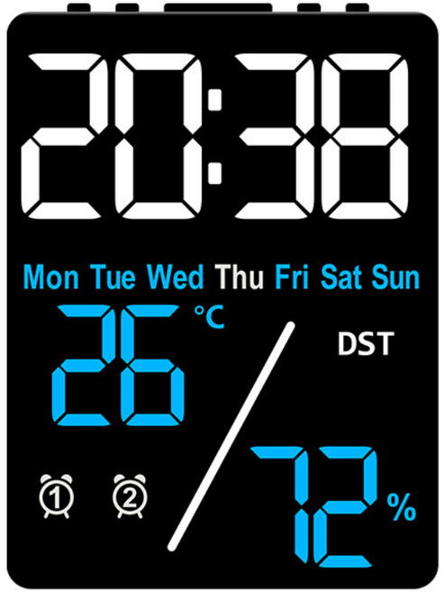레벤데코 침실 자동 밝기조절 LED 온도 습도 요일 탁상시계, 블루