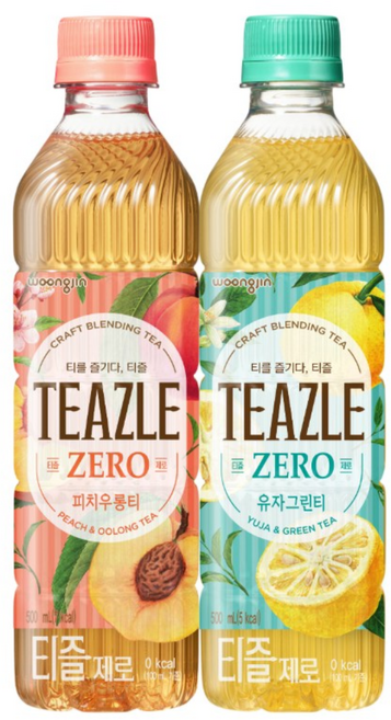 웅진 티즐 제로 피치 우롱티 10+제로 유자 그린티 10 500ml, 1세트