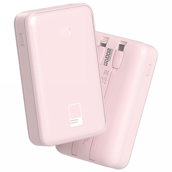 팬톤 22.5W PD 고속충전 빌트인 케이블 보조배터리 20000mAh, Pastel Pink