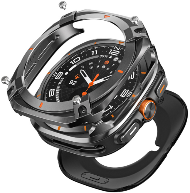 갤럭시워치8 울트라 2025 풀커버케이스 전면 후면 측면 베젤스킨, 그레이오렌지스킨