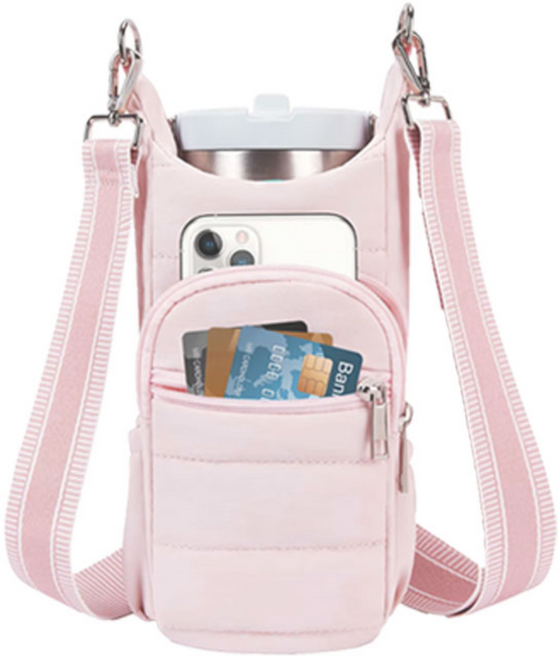 이중지퍼 패딩 텀블러 크로스백 가방, 1개, 핑크