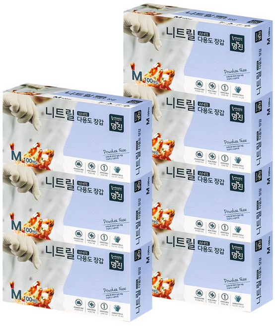 명진 니트릴 위생장갑 M 백색 200매 (100매x2개), 100매, 중, 7개