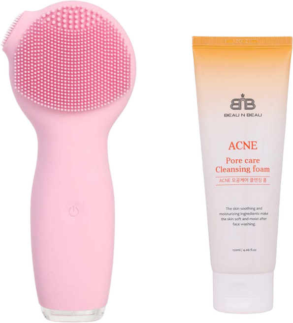 뷰앤뷰 최고퀼리티 실리콘 진동클렌저 + 뷰앤뷰 여드름 피부용 클렌징폼 증정, 핑크, 1개