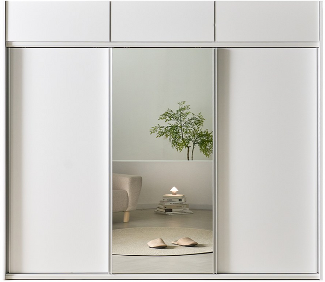 메리골드리빙 E0 슬라이딩옷장 옷장 슬라이딩장롱 장롱 미닫이옷장 슬라이드옷장 슬라이드장롱 이불장 3통 상부형, 백색 전신거울