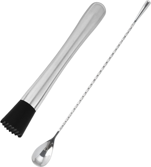 뤼러 스텐 칵테일 머들러 얼음망치+ 롱 바스푼 26cm 세트, 1개, 실버