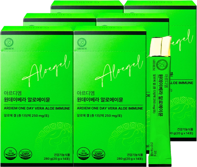 아르디엠 원데이베라 알로에이뮨 250 알로에 겔 젤리스틱 20g x 14포, 6박스, 14회분