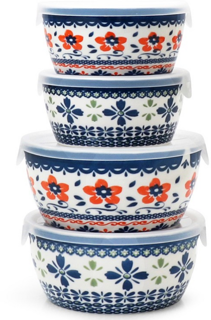 폴스카 캐니스터 도자기 반찬통, 250ml 2개 + 500ml 2개, 1세트