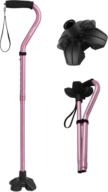 GPTcamp T3M 2단 접이식 초경량 4발 노인 지팡이 어르신 원스텝 폴딩, 1개, 핑크(GPT-T3W)