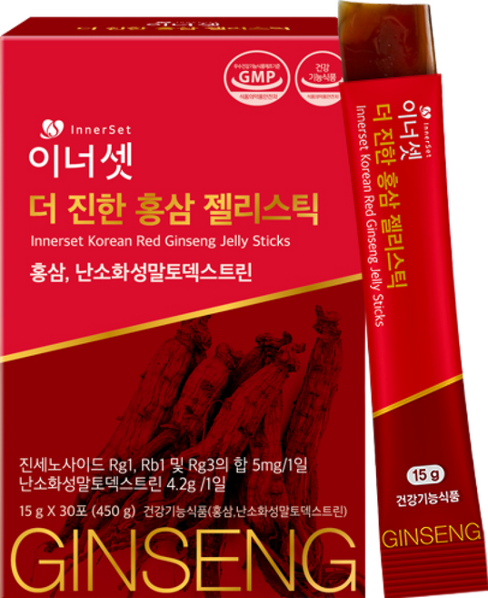 [유통기한 임박 2026-09-28까지] 이너셋 더 진한 홍삼젤리스틱 국내산 6년근 100% 홍삼농축액, 15g, 1개