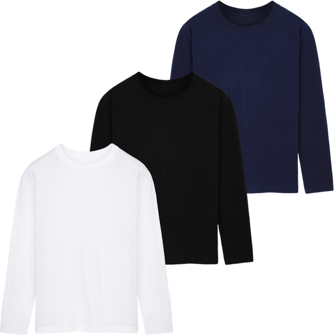 완티 1+1+1 베이직 30수 라운드 긴팔 쭉티 면티 흰티 3장세트 남녀공용