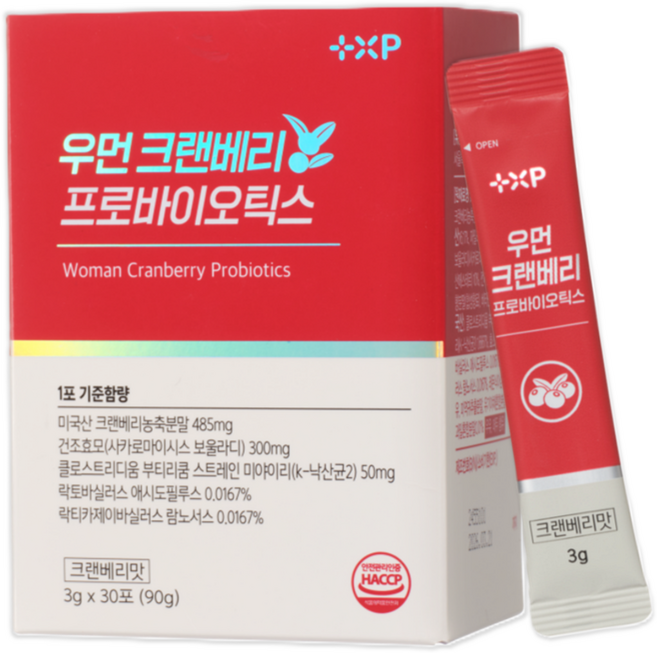 우먼 크랜베리 프로바이오틱스 유산균 미국산 크렌베리 분말 가루, 1세트, 30정