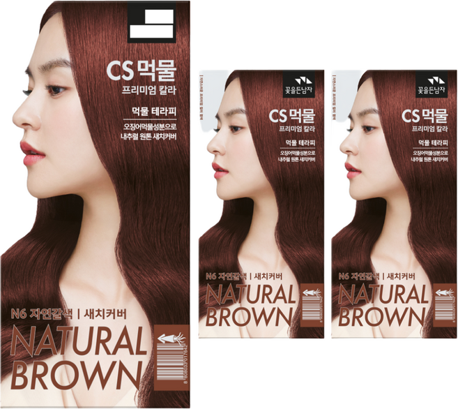 꽃을든남자 CS먹물 프리미엄 헤어 칼라크림 염모제, N6 자연갈색, 3개