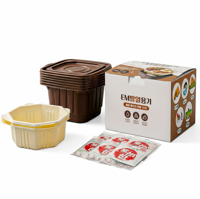 초록소반 발열용기 세트 비화식 도시락 즉석가열, 3세트, 브라운