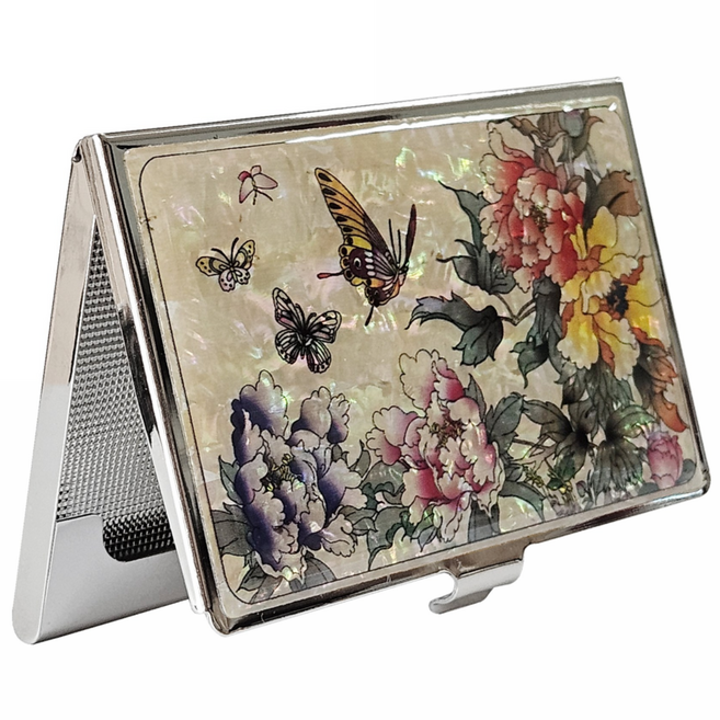 포미모어 자개 명함케이스 전통 나전칠기 명함집, 목단꽃, 1개