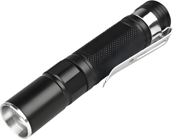 Keebright 초강력 LED 미니 손전등 휴대용 초경량 클립형 줌기능, 블랙 8cm, 1개