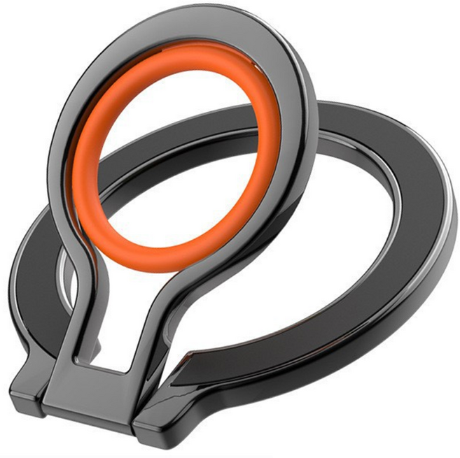 제이엠리빙 맥세이프 양면자석 핸드폰거치대 스마트링 원형고리 핑거그립, 1개, 블랙+오렌지