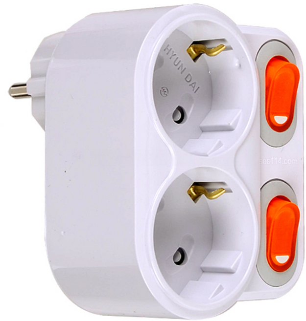 현대일렉트릭 국산 회전형 개별스위치 2구 멀티탭, 1개, 화이트, 92mm