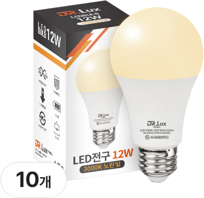 닥터룩스 LED 전구 12W, 10개, 전구색