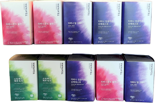스타벅스 패키지티 티바나 제주녹차 / 잉글리쉬 브렉퍼스트 / 얼 그레이 / 민트 블렌드, 제주 녹차, 1개, 15개입