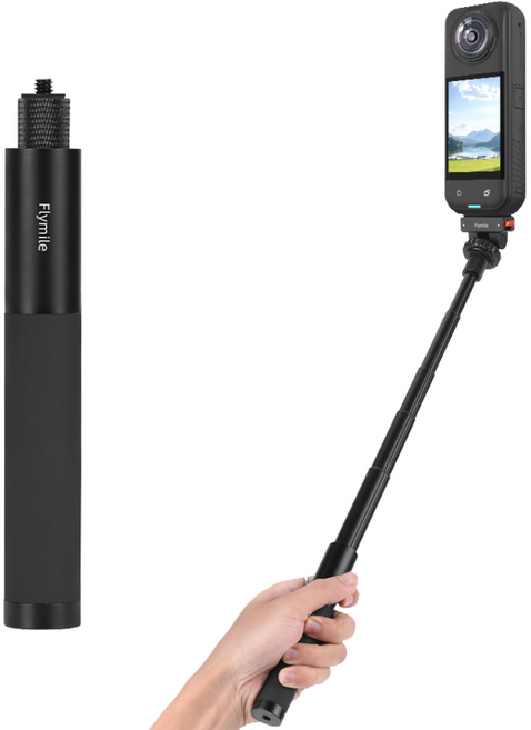 FLYMILE 미니 핸드헬드 셀카봉 포켓3 오스모360 인스타360 X5/X4 호환 1/4나스 액션캠 5단 신축 자동제거 풀알루미늄 안정 지지 휴대용 경량 확장 폴대, 1개, Bracket