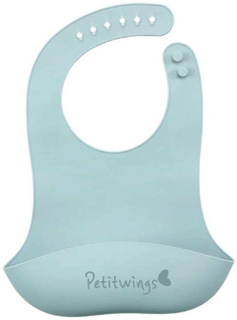 [쁘띠윙스] 아기턱받이 아기 실리콘턱받이 자기주도이유식 방수 어린이집, 무디블루, 1개