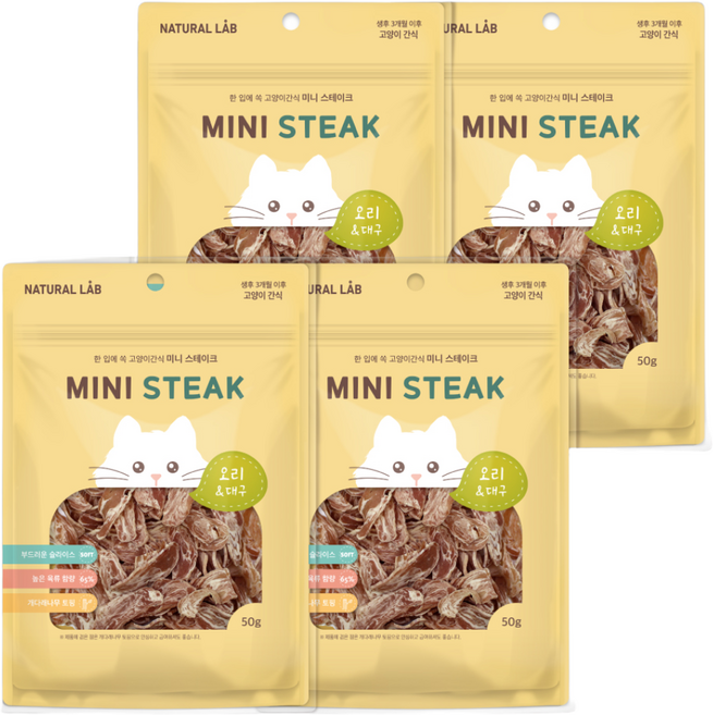 네츄럴랩 미니 스테이크 고양이 간식, 혼합맛(오리/대구), 50g, 4개