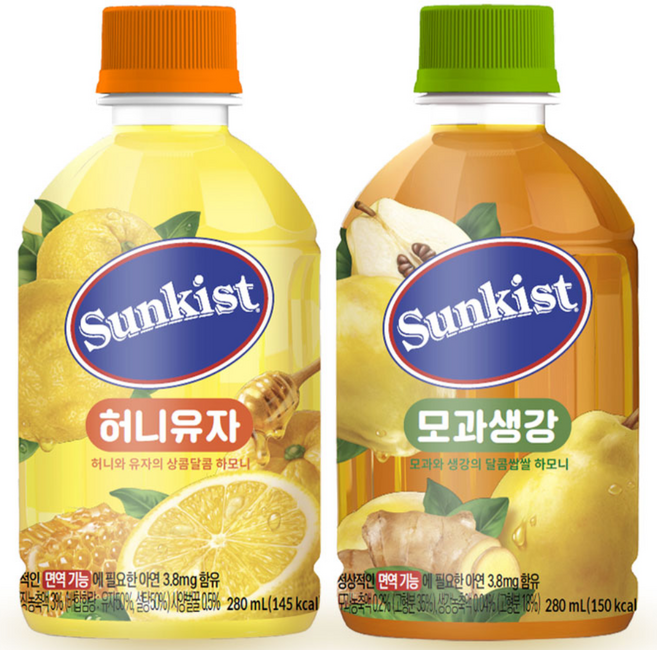 광동 썬키스트 허니유자 280ml 24PET + 모과생강 280ml 24PET, 48개