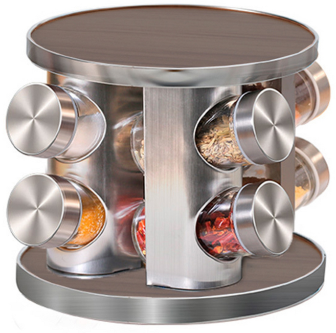 우드 원형 회전 트레이 유리 소스병 조미료 양념통 세트, 1세트