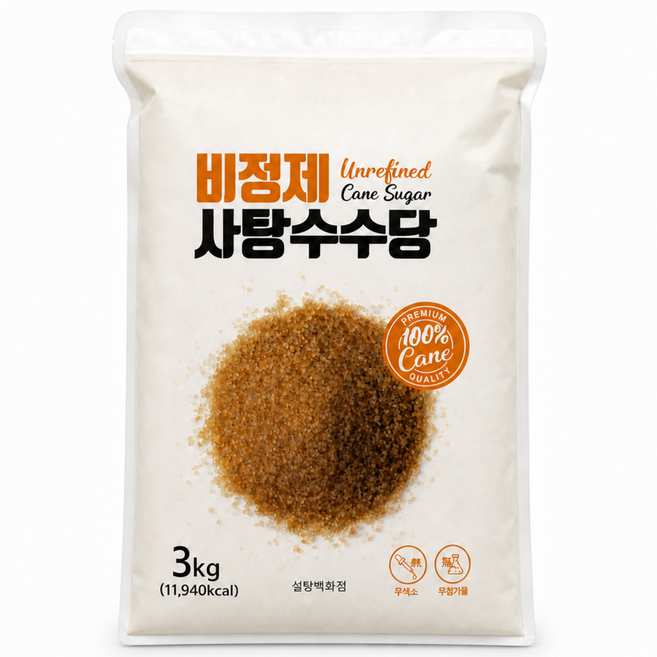 비정제원당 사탕수수 원당 지퍼백, 3kg, 1개