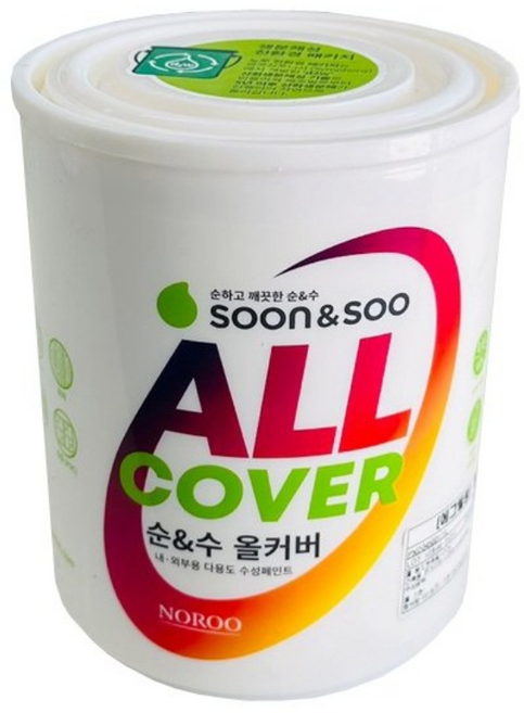 [노루페인트] 순&수 올커버 다용도 수성페인트 흰색 무광 1L, 1개