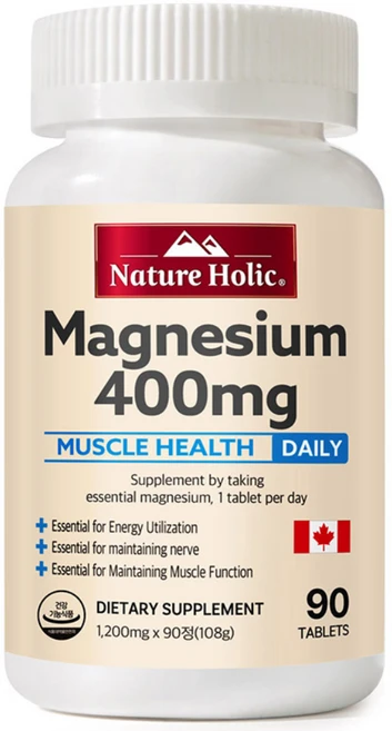 네이처홀릭 캐나다 마그네슘 400mg 1병 90캡슐 3개월분, 90정, 1개 - 쿠팡