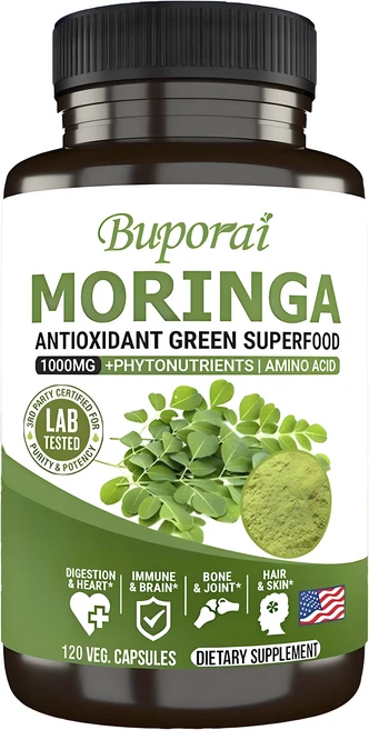 모링가 잎 1000mg 보충제 - 항산화 슈퍼푸드 파우더 - 에너지 피부 혈당 면역 (120캡슐), 1개, 30정 - 쿠팡
