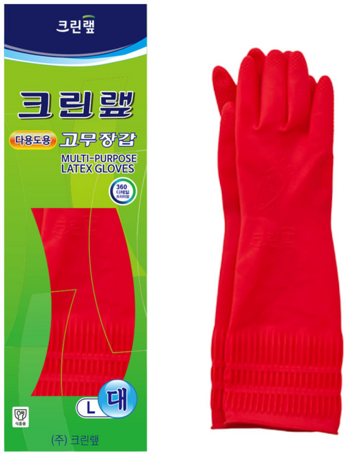 크린랲 다용도용 고무장갑 대, 레드, 대(L), 10개