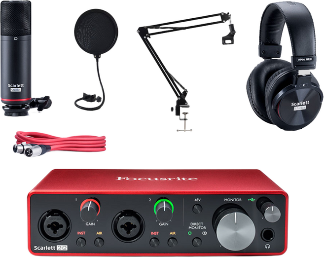 [레코딩세트] 포커스라이트 Scarlett 2i2 studio 스칼렛 2i2 스튜디오 3세대+팝필터+관절스탠드 오디오 인터페이스 녹음 패키지