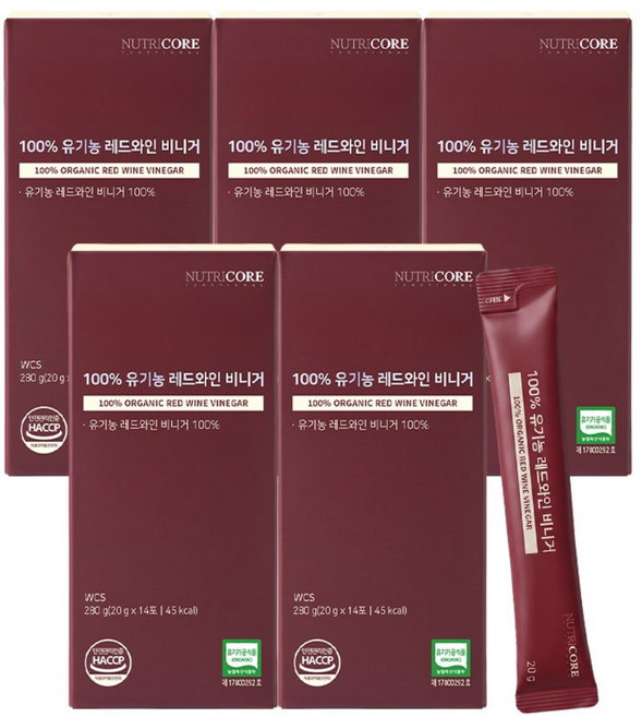 [공식] 뉴트리코어 100% 유기농 레드와인 비니거 레와비 발효식초, 5개, 280g