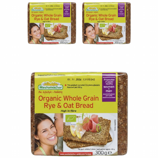 메스테마허 귀리와 호밀이 들어간 유기농 통 곡물빵, 300g, 3개
