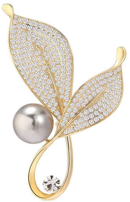 에르모사제이 B051 골드 큐빅 꽃 잎 정장 원피스 블라우스 진주 브로치