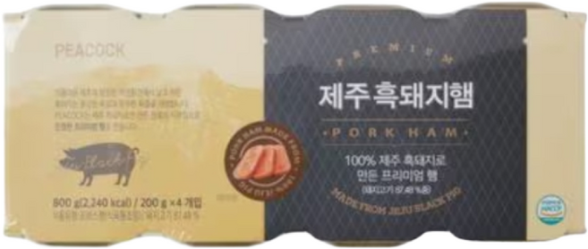 피코크 제주흑돼지햄 200gx4입, 200g, 4개